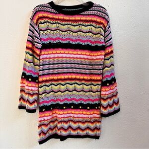 Multicolored crochet boho sweater tunic dress
